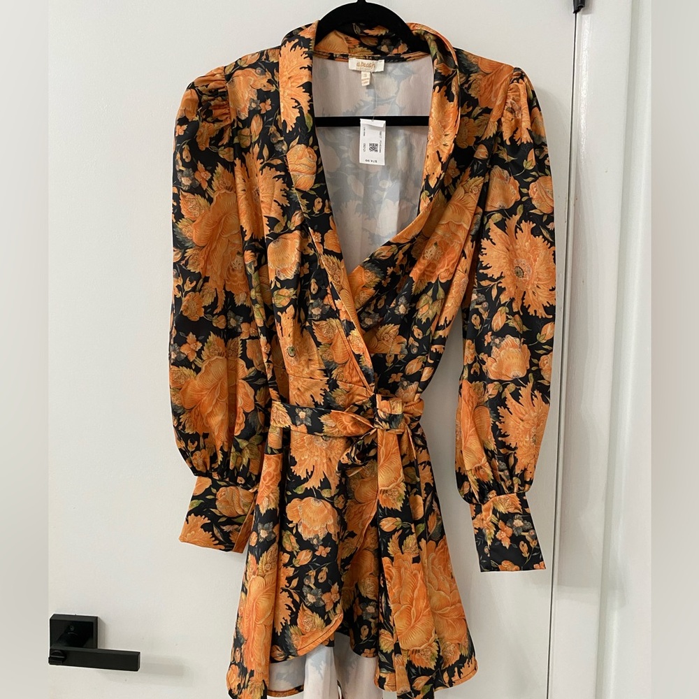 NWT! Wrap dress with orange floral print